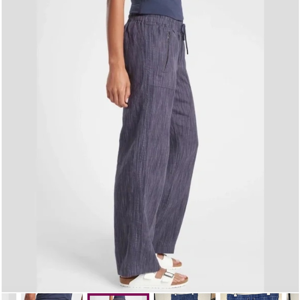 ATHLETA Cabo Linen Wide Leg Pants Blue Relaxed Resort wear Coastal grandma Sz 8 - Picture 11 of 14